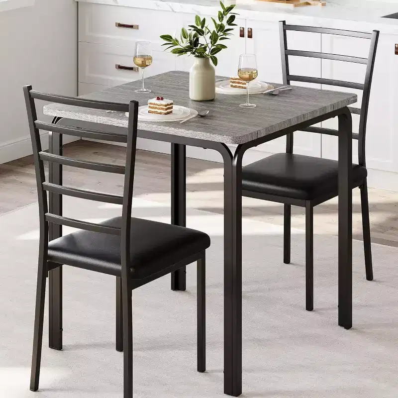 Dining Table Set for 2 W/Footrest & Backrest, Bar Table Set with 3 Upholstered Chairs, Bar Table and Chairs Set