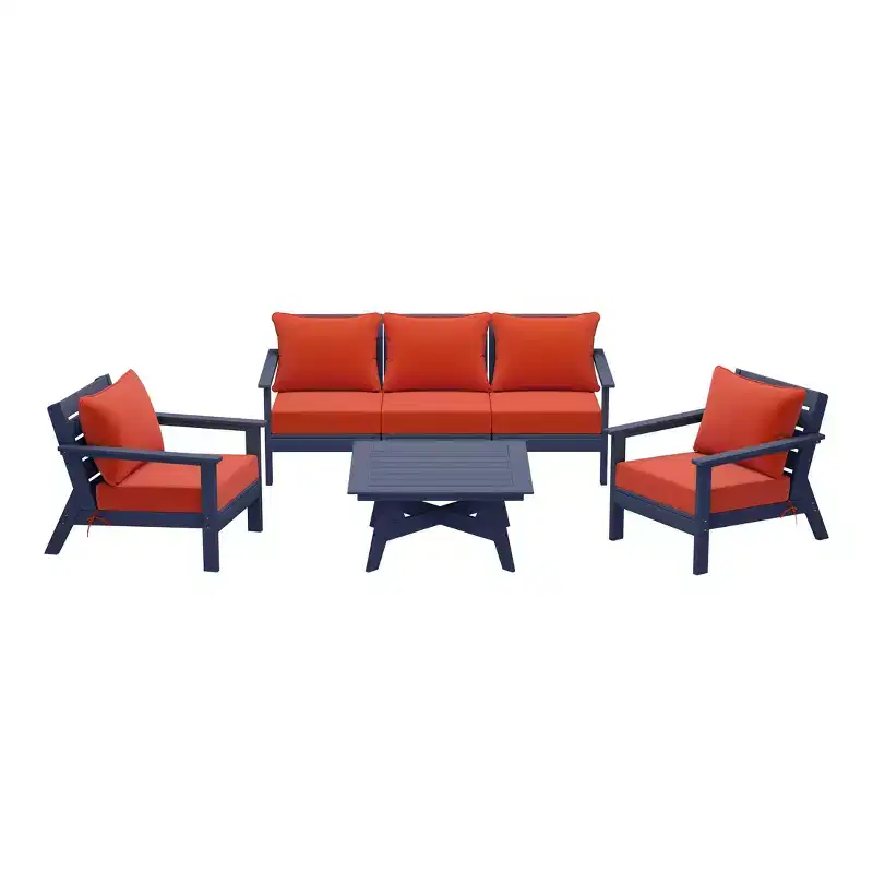 WestinTrends Avalon Outdoor 6-Piece Modular Sectional Patio Furniture Sofa Set, Navy Blue/Orange