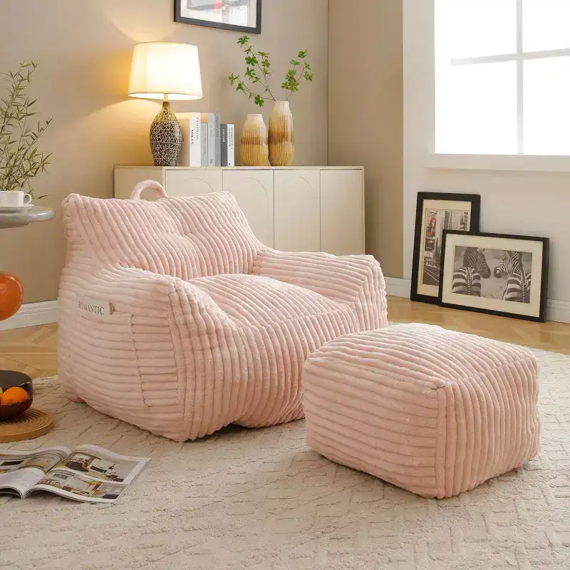 Okak Giant Bean Bag Chair with Ottoman, Floor Sofa Chair Lounge Chair with Arms, Gaming Bean Bag Chairs for Adults for Living Room