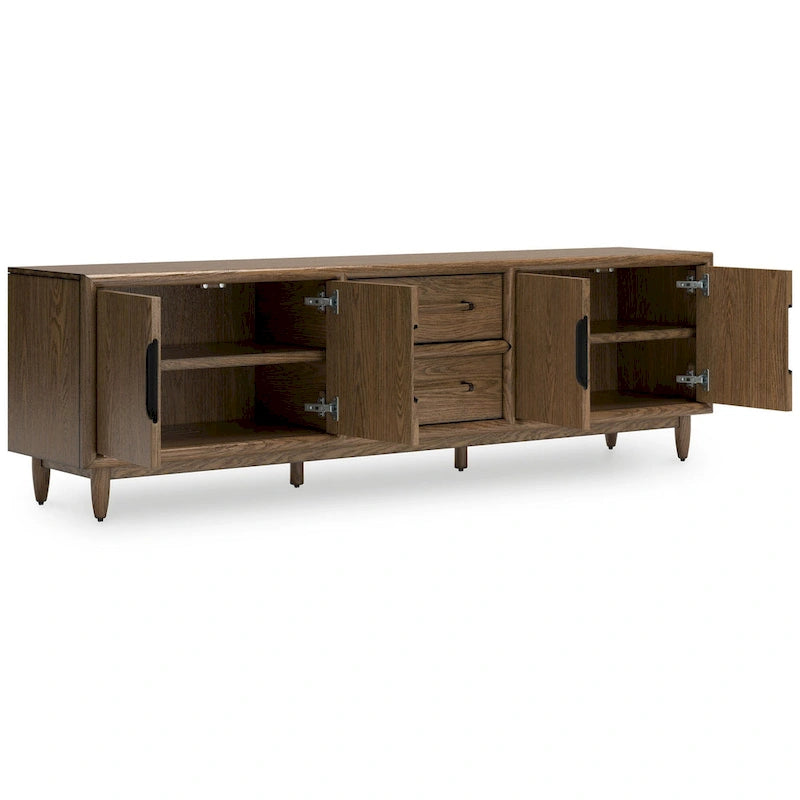 TV Media Console, 2 Drawers, 2 Shelves, Dark Brown Wood, 85 Inch