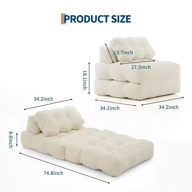 3-in-1 Folding Sofa Bed with Pillow, Corduroy Convertible Sleeper Chair for Living Room, Bedroom, Dorm or Apartment