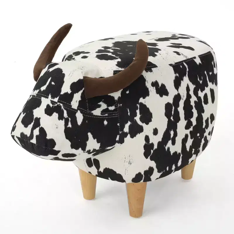 GDFStudio Moria Modern Rubber Wood Velvet Cow Ottoman
