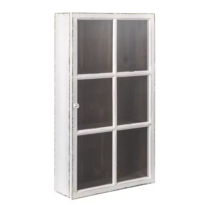 Storied Home Antique White Wood Wall Cabinet with 3 Shelves