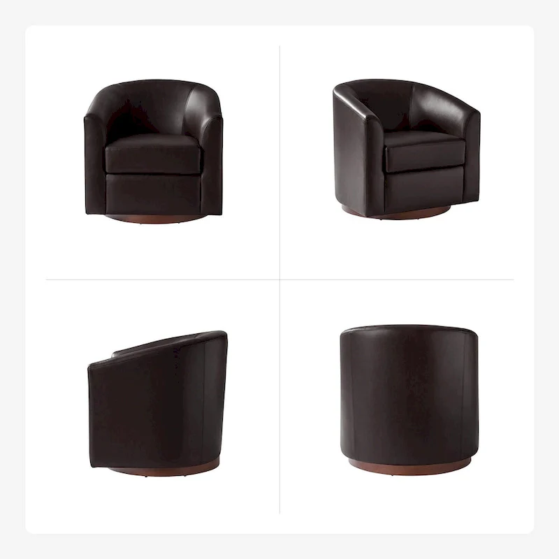 Haley Modern Swivel Barrel Faux Leather Chair with Solid Wood Base Set of 2