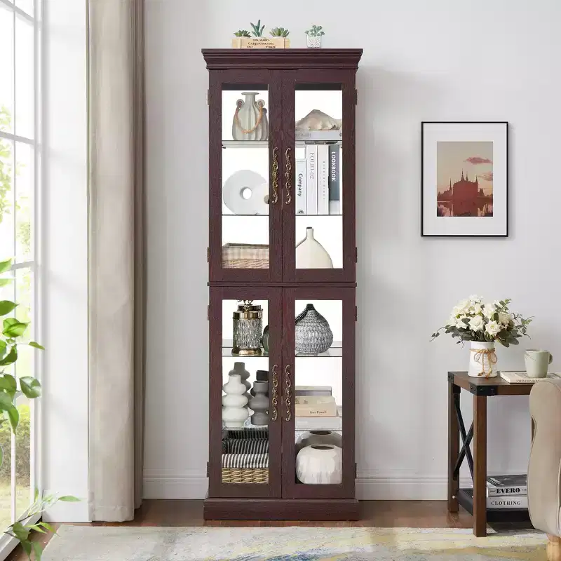 Lighted Glass Curio Display Cabinet Display Cabinet Glass Storage Cabinet