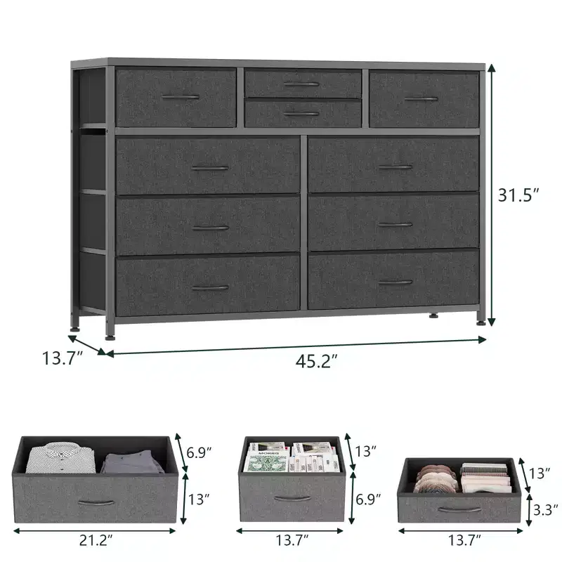 Storage drawers, 10-drawer dresser, modern TV cabinet, spacious storage space, suitable for bedroom, corridor, entryway