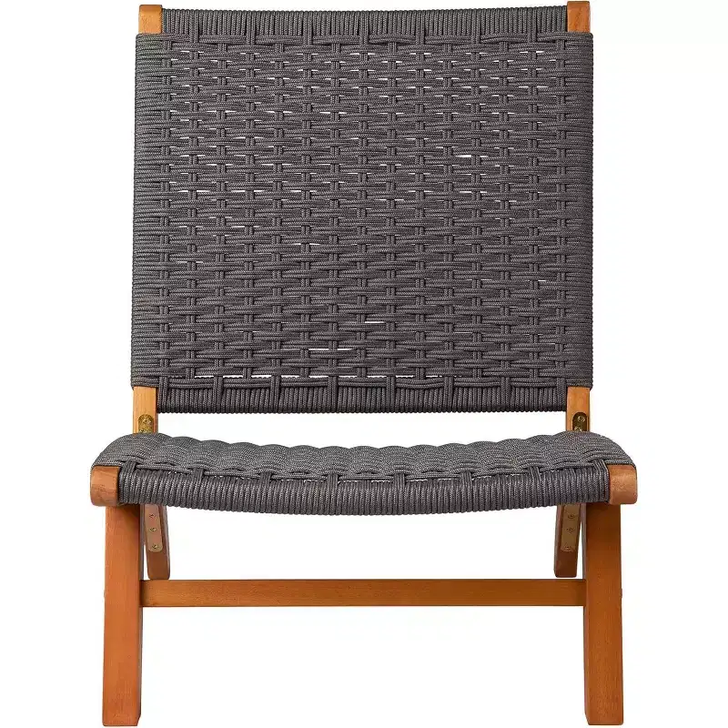 Balkene Home 64010 Costa Rica Outdoor Modern Lounge Chair Eucalyptus Wood, Woven Web Seat, Mid Century Design, Reclining, Charcoal Gray