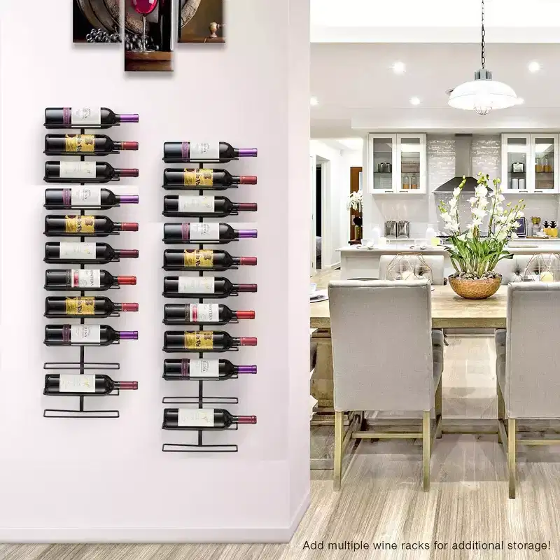 Wall-Mounted Black Metal Wine Rack Bottle Holder for Home Bar & Kitchen, Holds 12