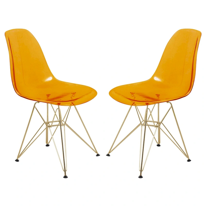 Cresco Plastic Dining Side Chair with Eiffel Base in Gold Set of 2 by LeisureMod