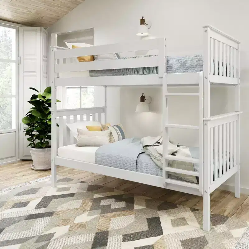 Solid Wood Twin over Twin Bunk Bed with Ladder, No Box Spring Needed, for Kids & Adults