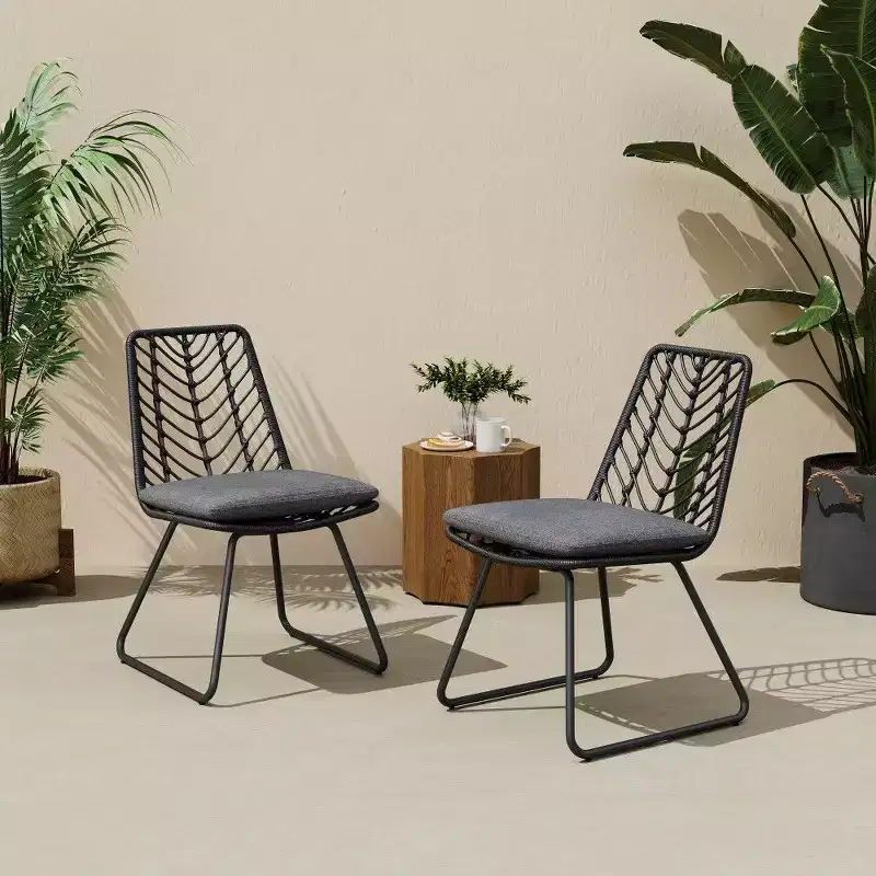 TUYOHW PE Rattan Accent Chairs Set of 2,Outdoor Patio Chairs with Water-Resistant Cushions, 300lb Capacity Each,Gray