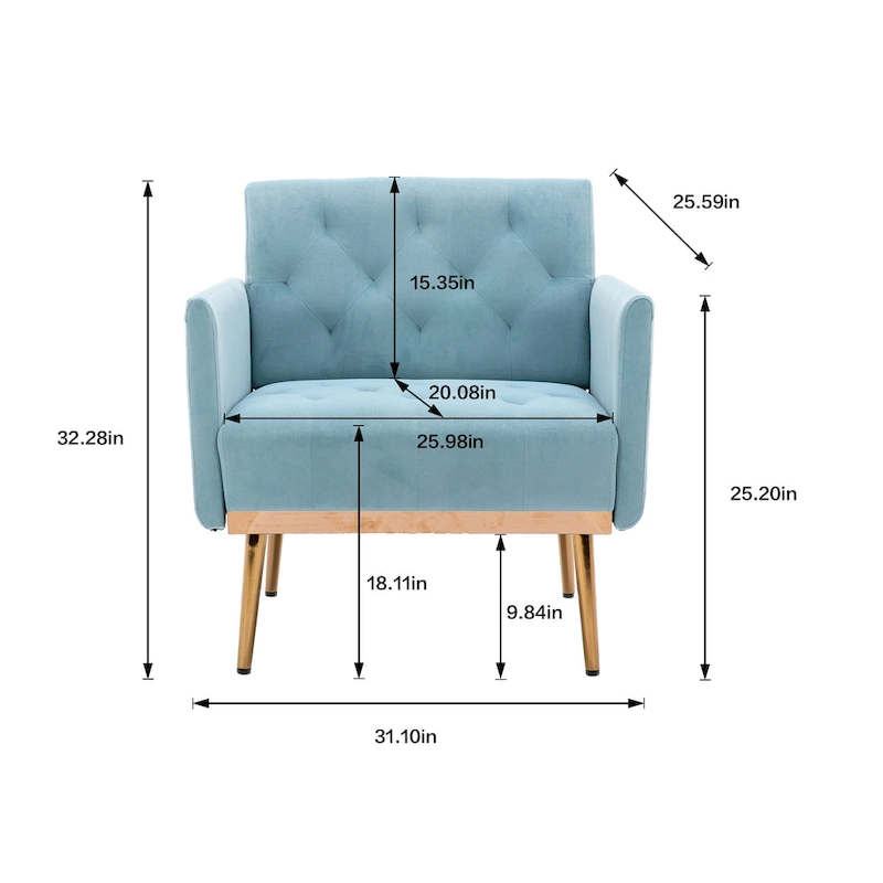 Velvet Upholstered Tufted Accent Chair With Golden feet