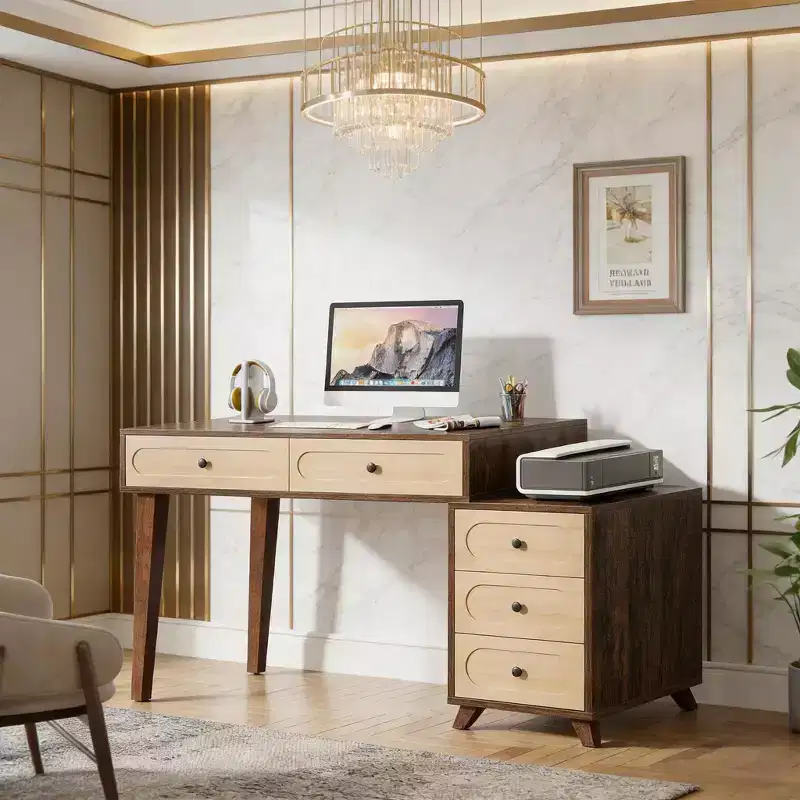 5 Drawers Computer Desk, 51 Study Writing Table with Reversible Drawer Cabinet