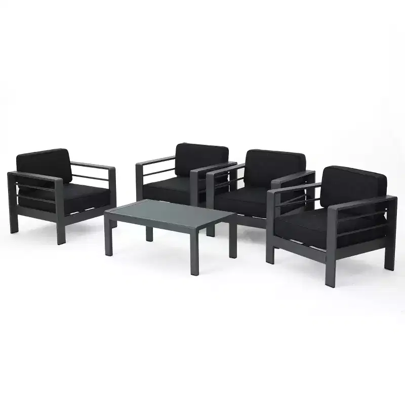 GDFStudio Mason Outdoor Aluminum 4 Seater Chat Set with Cushions, Gray and Dark Gray