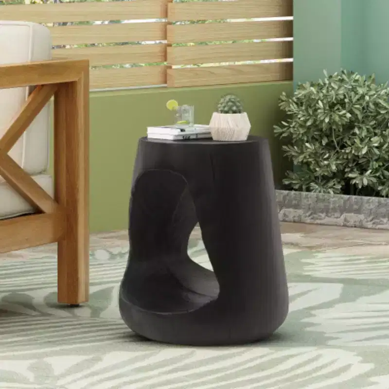 Hollow Side Table with Wooden Texture in Black Hue
