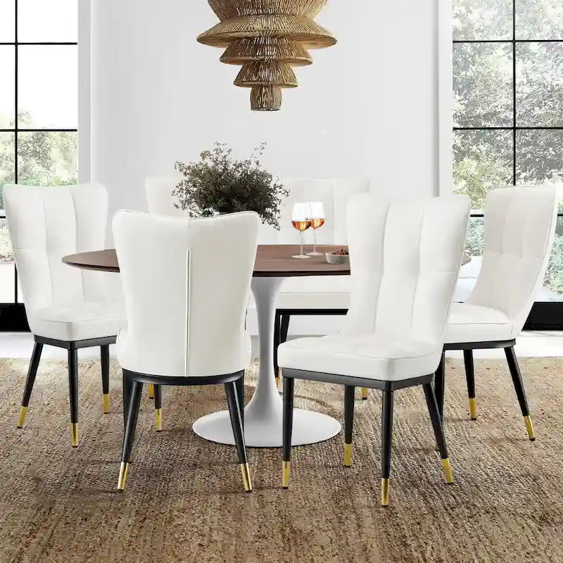 Faux Leather Upholstered Dining Chairs Set of 4 with Checked Pattern