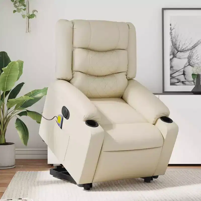 Stand up Massage Recliner Chair Cream Faux Leather