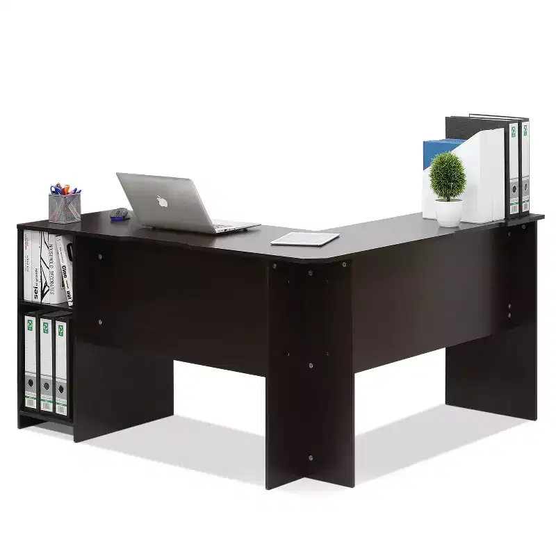 L-Shaped Computer Desk Study Gaming Table Corner Workstation with Open Bookshelves,Espresso