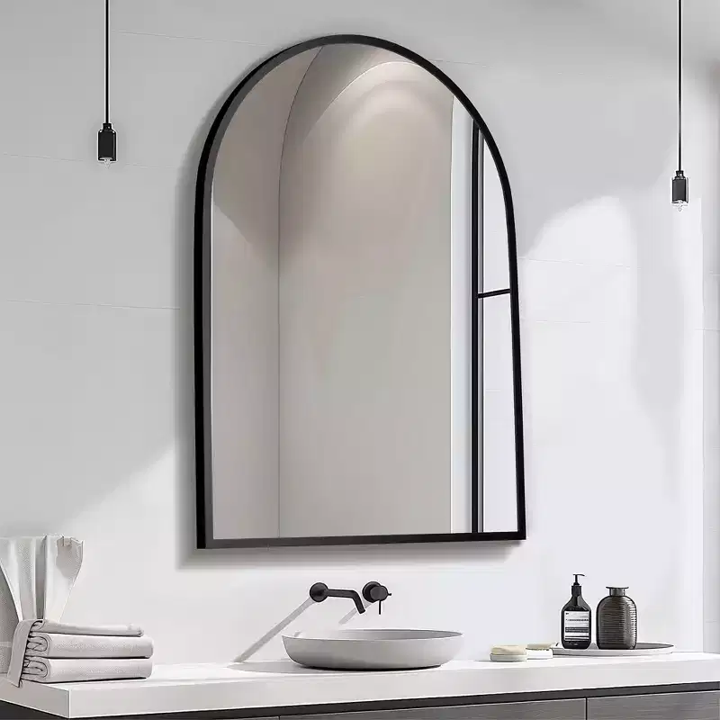 2 Pieces 31 In.H X 24 In.W Black Aluminum Alloy Thin Edge Right Angle Arched Hanging Mirror Frame Wall Mirror