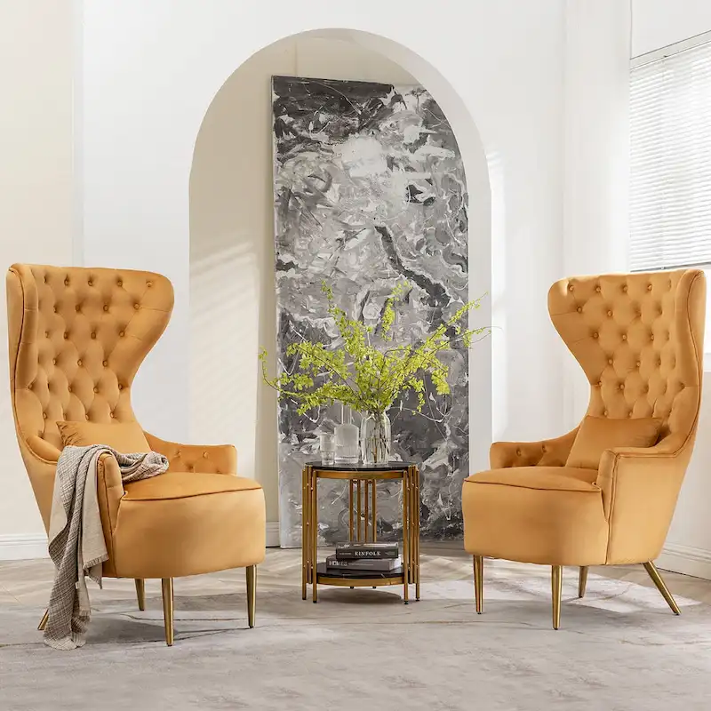 KINWELL Tufted High Wingback Accent Chairs Velvet Armchairs, Set of 2