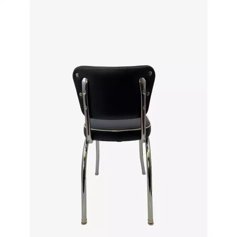 Retro Diner Chair, Black Vinyl Upholstery, 14 Gauge Steel Frame, No Assembly Required