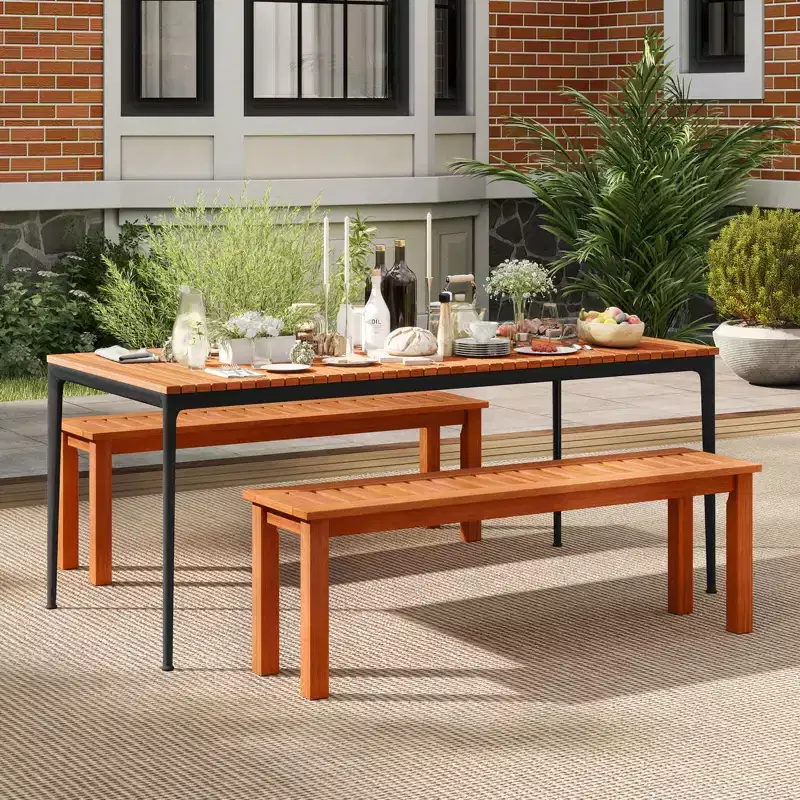 Costway 1/2 PCS 47 Inch Patio Wood Bench 2-Person Backless Bench with Slatted Seat Teak