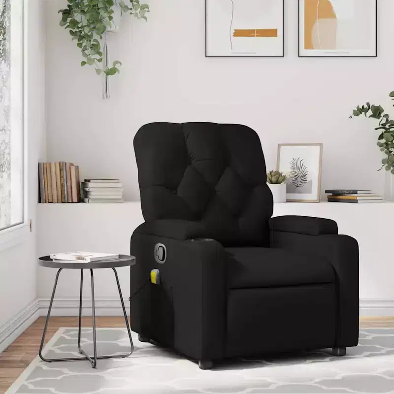 vidaXL Massage Recliner Chair - Black Faux Leather, 6-Point Vibration Massage, Adjustable 135 Degrees, Cup Holders, Side Pocket