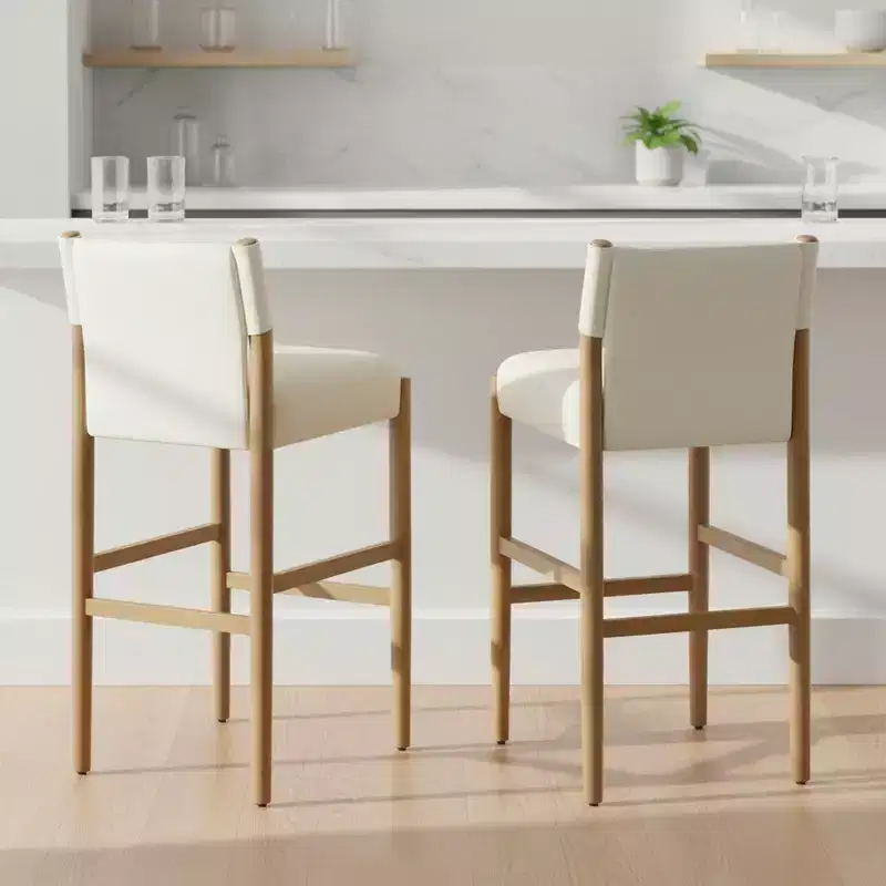 Set of 2 Modern 28.5 Solid Wood Bar Stools with Upholstered Seats, White