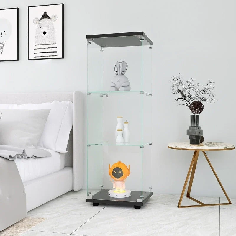 Modern Glass Curio Display Kitchen Cabinet File Cabinet with 3 Shelves