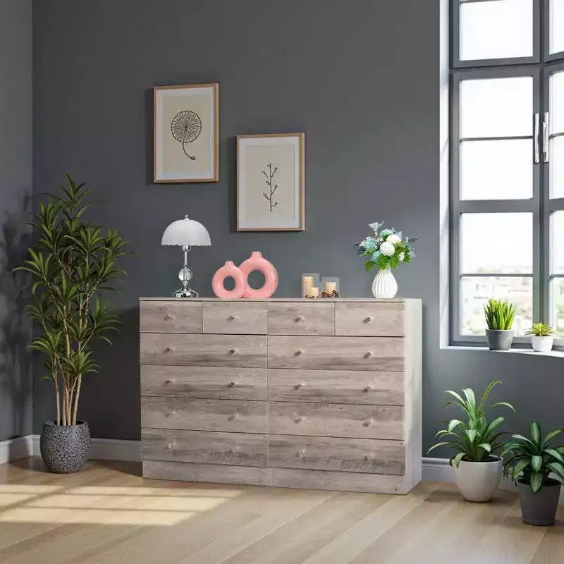 Karl Home 6-Drawer Gray Particle Board 25.98in. W Chest of Drawer