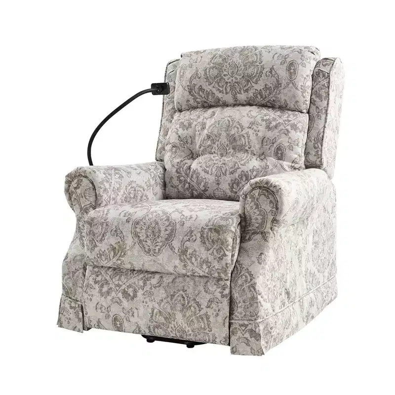 Power Recliner with Lift Assist, Massage & Heat – Damask / Navy