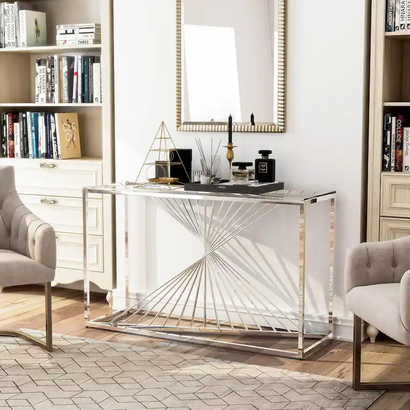 Limback Contemporary 47-inch Glass Top Geometric Sofa Table by
