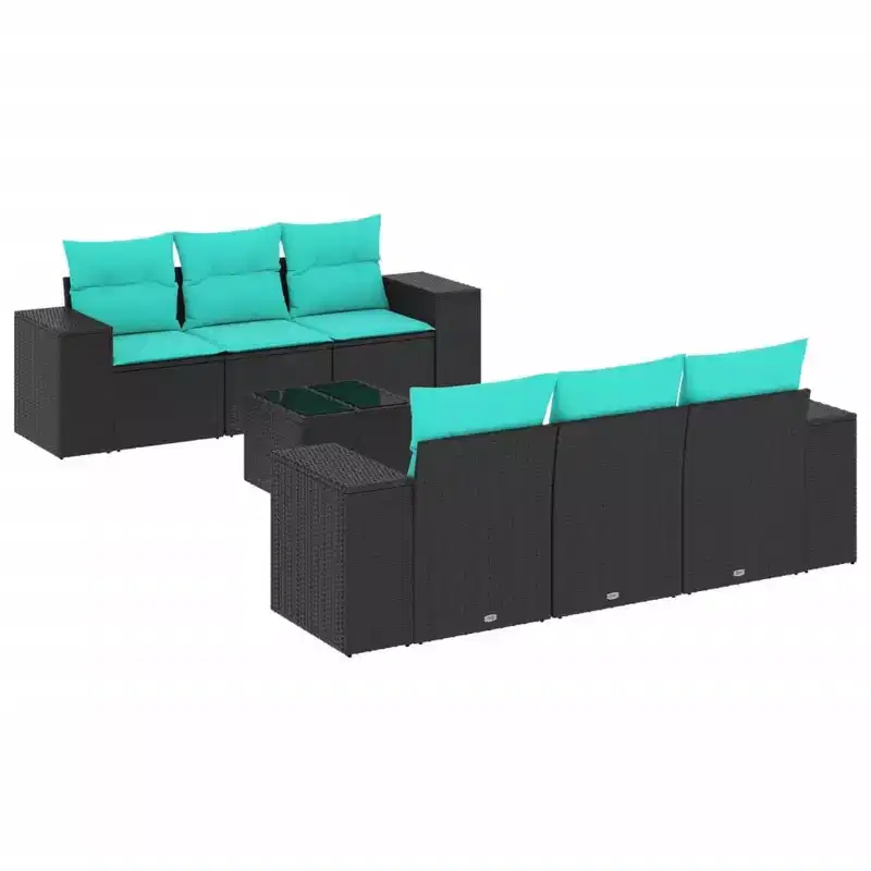vidaXL 7 Piece Patio Sofa Set with Cushions Gray Poly Rattan