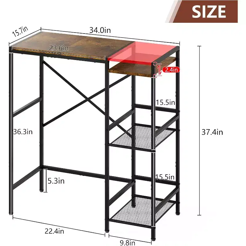 Adjustable Height Iron & Wood Bar Table with Storage, 10346.555 cm, Multifunctional Kitchen/Office/Entertainment Counter