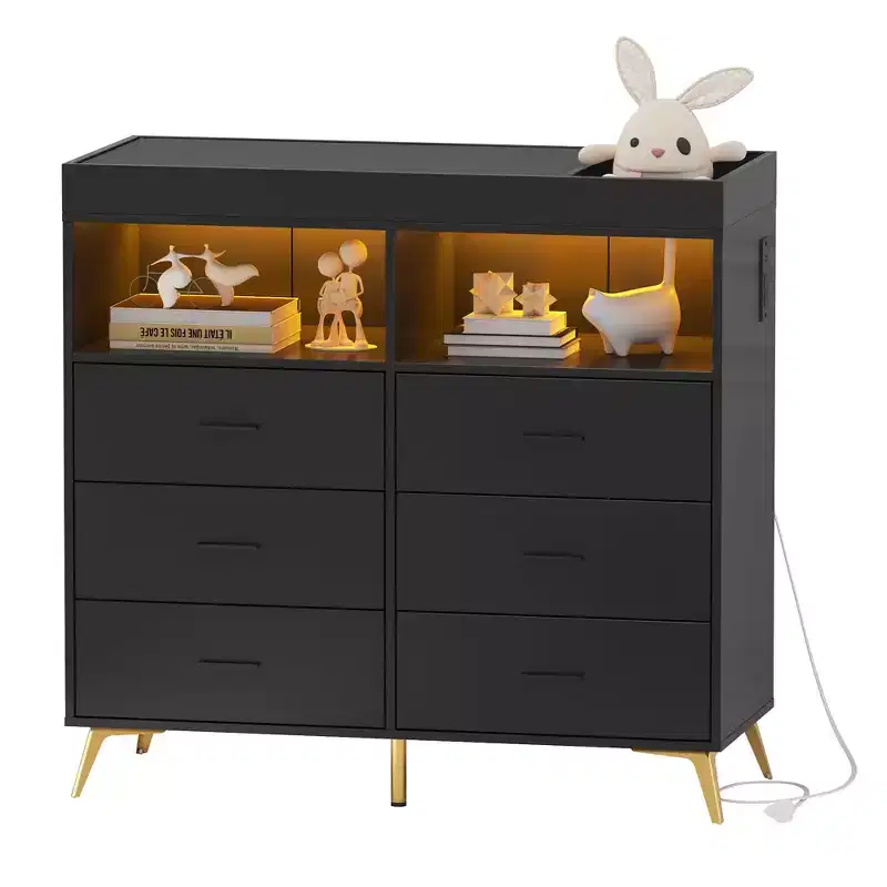 Dresser for Bedroom with 6 Drawers, Baby Changing Table Dresser with Changing Pad