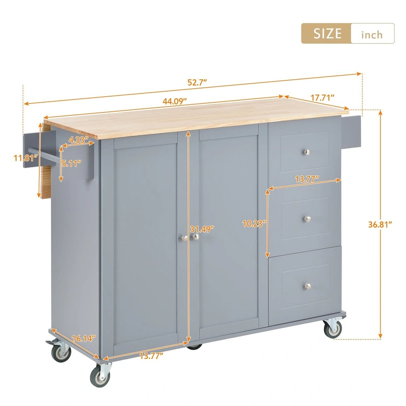 Multifunctional Kitchen Cart with Spice Rack and Adjustable Shelves