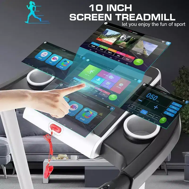 KRISRATE Treadmills with 12% Incline & 10 3D TV Screen & WiFi & APP & Heart Rate for Home, 3.25HP 9MPH Smart Treadmill, Foldable Running Machine