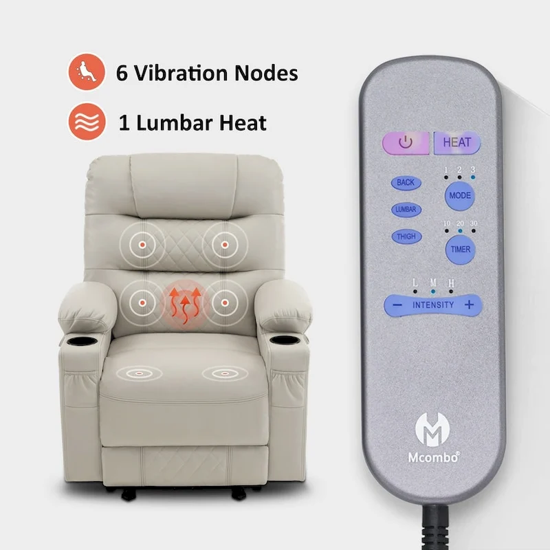 MCombo Electric Power Recliner Chair with Heat and Massage, Leather PR621