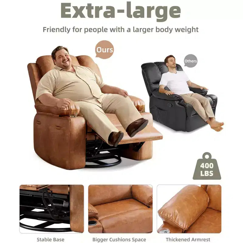 Rocking chair/recliner, small swivel rocking sofa chair with heating and vibration massage functions, leather baby room recliner with cup holder