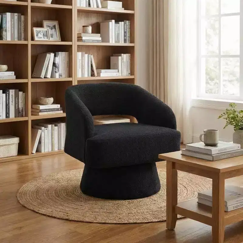 Velvet Swivel Accent Chair with Open Back & Tapered Base, 360° Rotating Armchair
