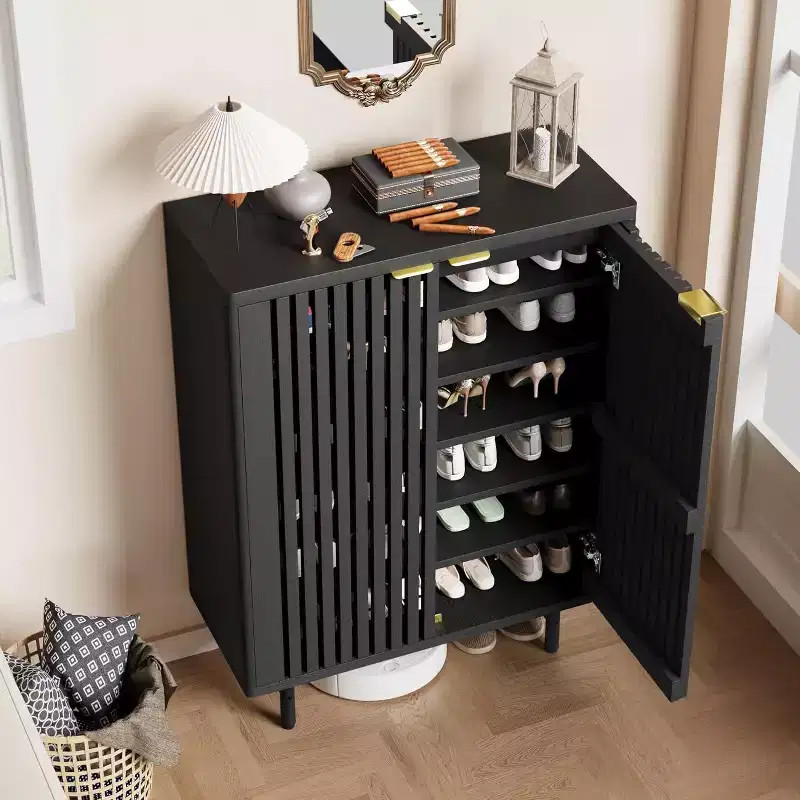 6-Tier Shoe Cabinet with Louvered Doors - Freestanding Narrow Entryway Shoe Rack, Holds 24 Pairs