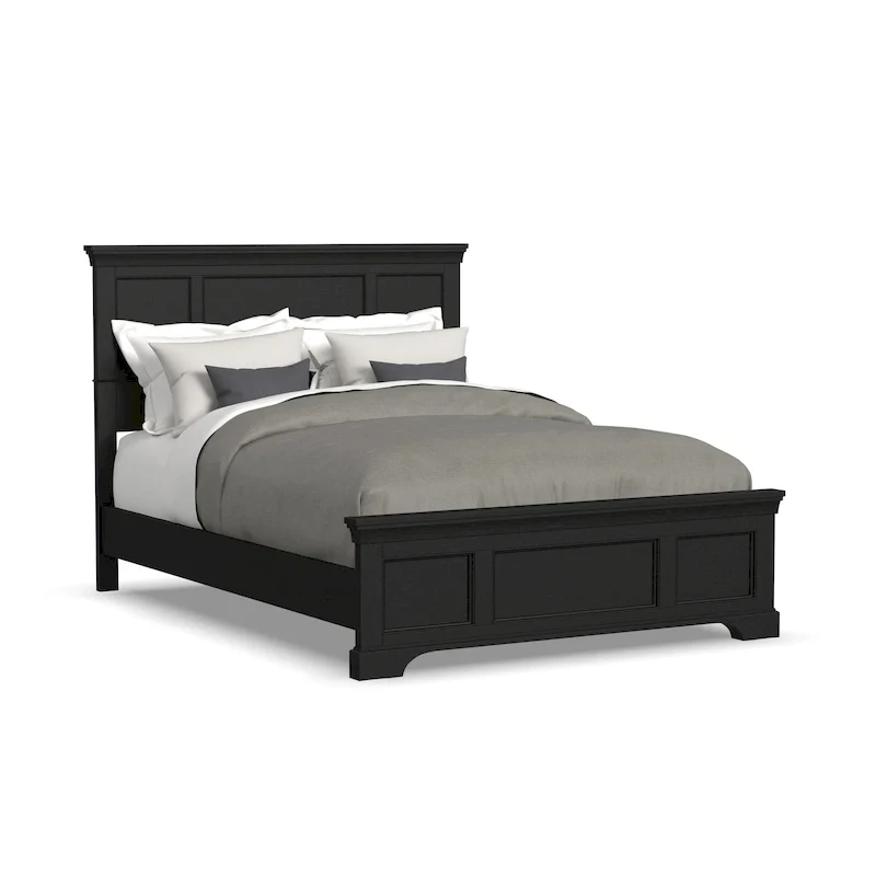 Queen Bed Frame in Black Finish, Hardwood and Engineered Wood, Box Spring Required