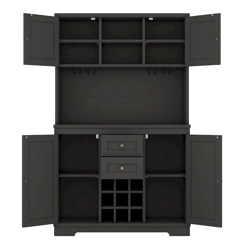 Coffee Bar Cabinet with Drawers, Freestanding Kitchen Pantry with Shelves and Cabinets, Buffet Cabinet with Glass Racks
