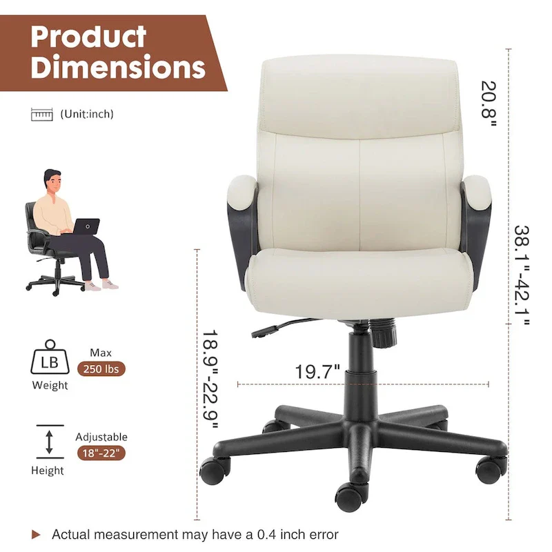 Adjustable Office Chair with Padded Armrests and PU Leather Seat
