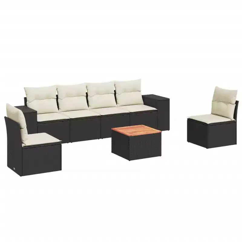 vidaXL Patio Sofa Set with Cushions Outdoor Furniture 7 Piece Poly Rattan