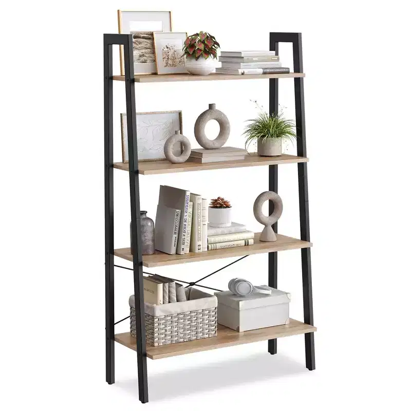 Ladder Shelf, 4-Tier Bookshelf, Storage Rack, Bookcase with Steel Frame, for Living Room, Home Office, Kitchen, Bedroom, Industrial Style