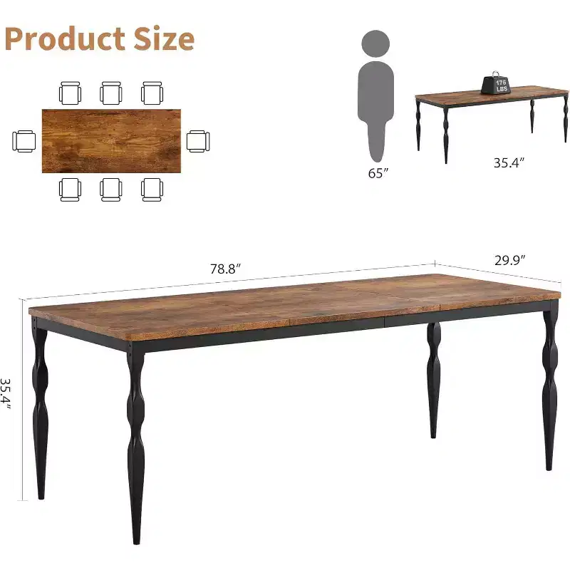 COZONY 78 Farmhouse Dining Table, Rectangular Wood Table for 6-8, Heavy Duty Legs, Wash Grey Finish