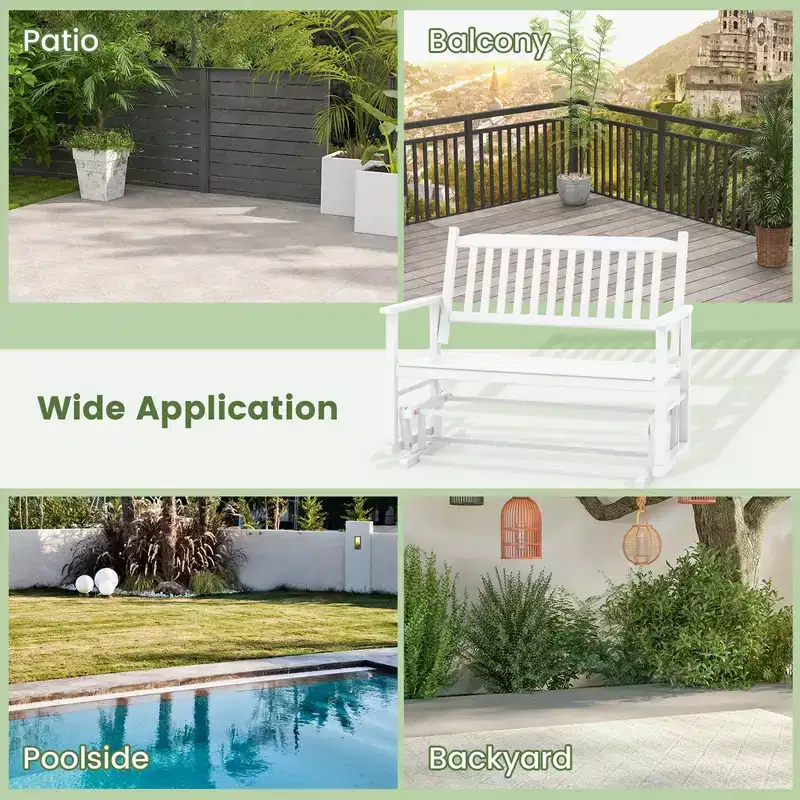 Costway Patio Glider Loveseat Chair Swing Rocking Bench with Slatted Seat & Curved Backrest White/Natural/Gray