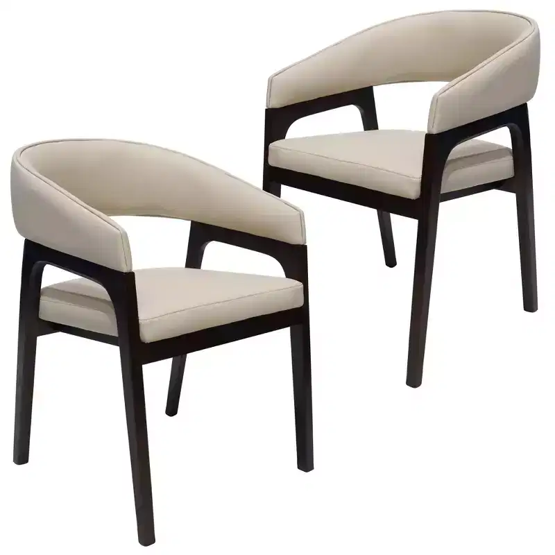 U-Shaped Dining Arm Chair, Leather Open Back, Set of 2