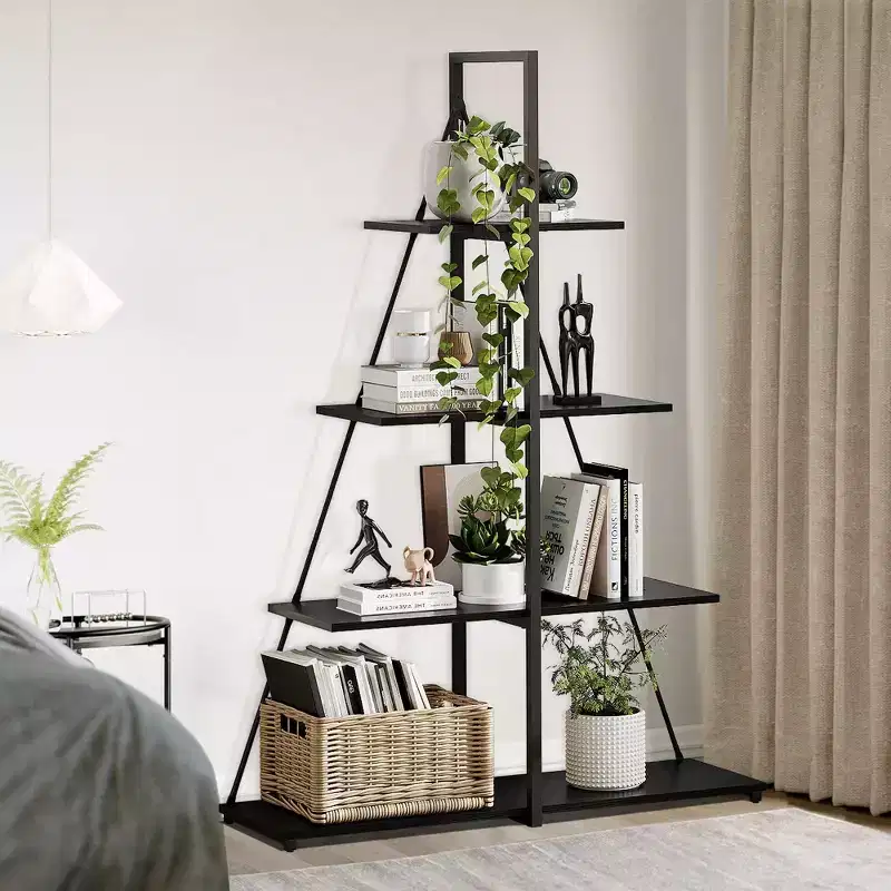 Sailboat Shaped Bookshelf, Book Shelf, 4-Tier Ladder Design, Sturdy Free-Standing Storage Shelves, Space Saving